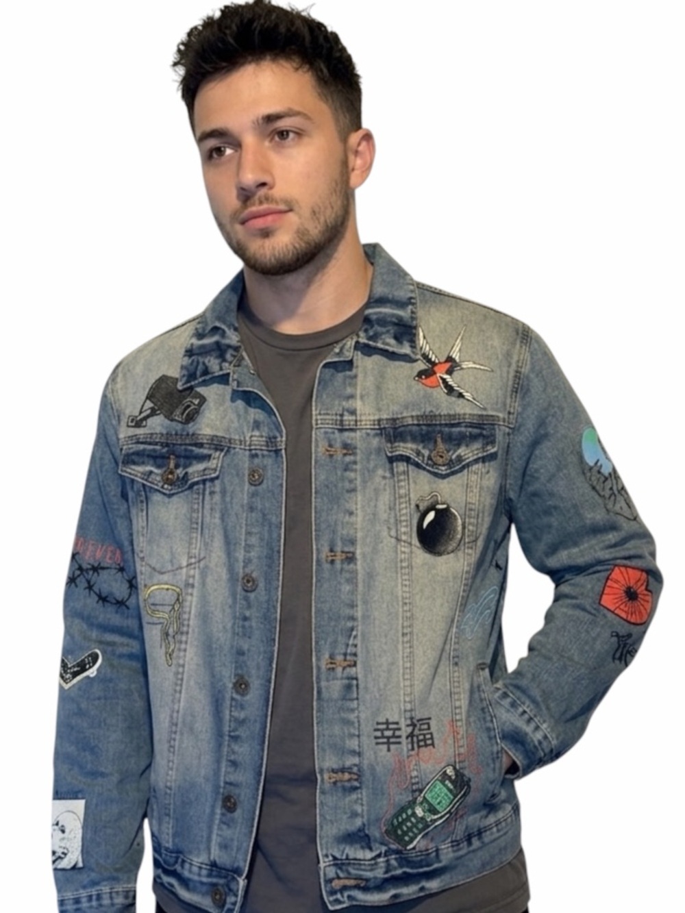 Brooklyn Cloth No Cap Retro 90s Y2K Graphics Denim Jean Jacket - Size L
